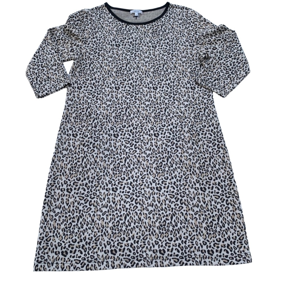 Tyler Boe Cheetah Shift Dress with 3/4 Sleeves and Front Pockets M